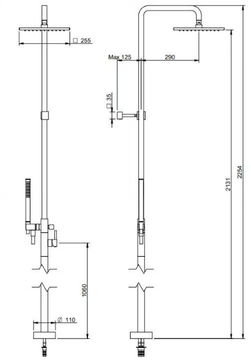 X-CHANGE_MONO - Floor standing brass shower panel with overhead shower by Rubinetterie Treemme - view 3